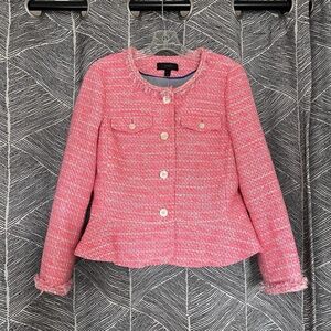Women's J. Crew Pink Tweed Peplum Blazer Jacket Size 6